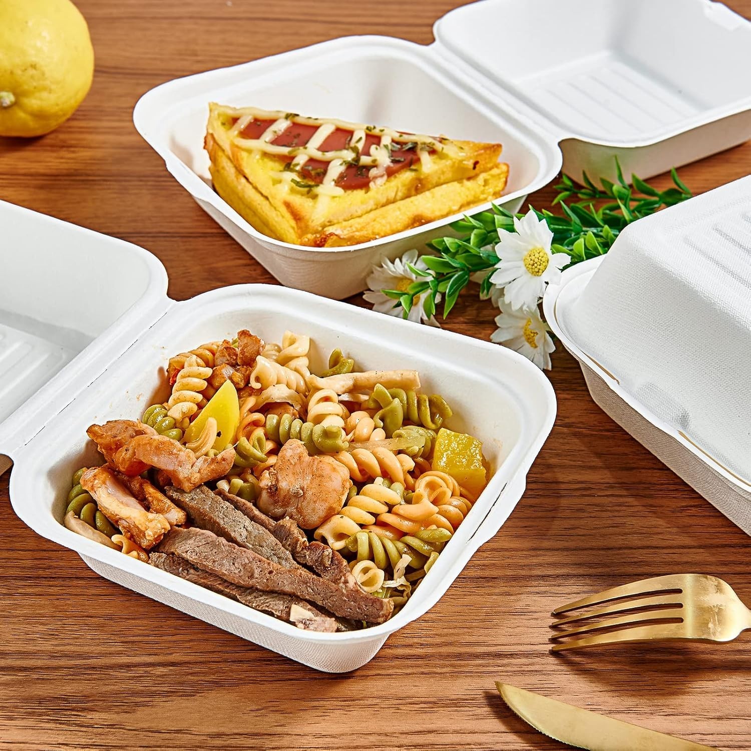 Versatile 200 Pack 6×6 Inch Compostable Take Out Boxes for Salads, Cakes & More