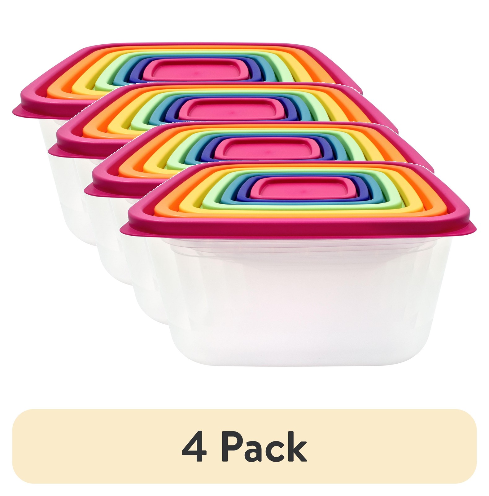 (4 pack Plastic Rainbow Food Storage Set Multi Color 14 Count Best Used Leftover