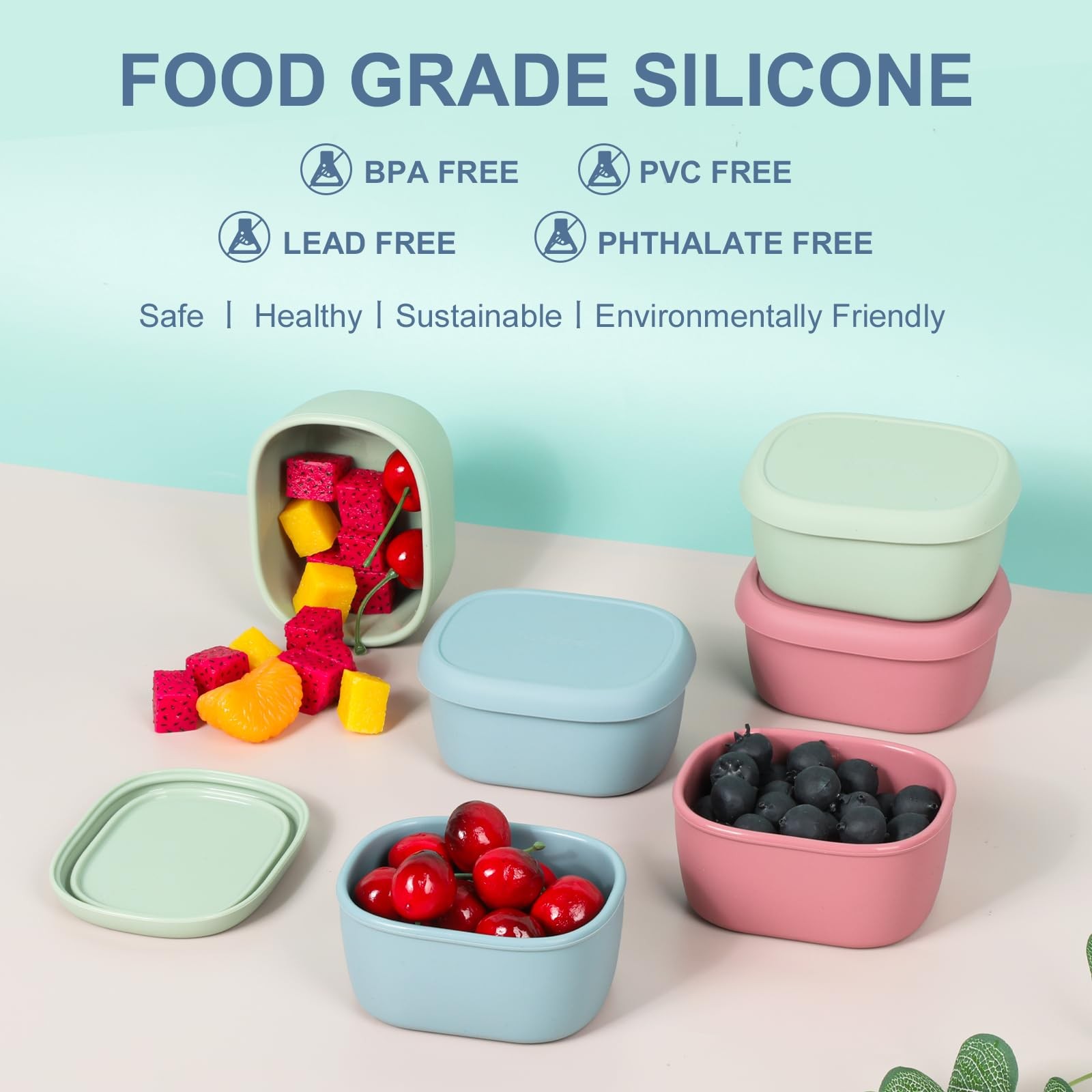 AOEDEO 6 pcs 7 oz Silicone Snack Containers for Kids Small Food Containers wi…