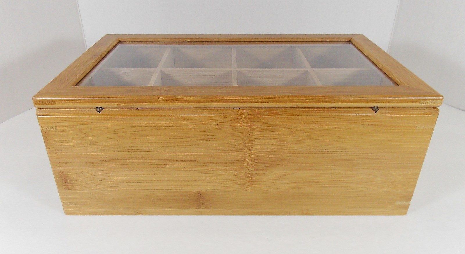 Bamboo Box Divided Tea Caddy Hinged Clear Lid