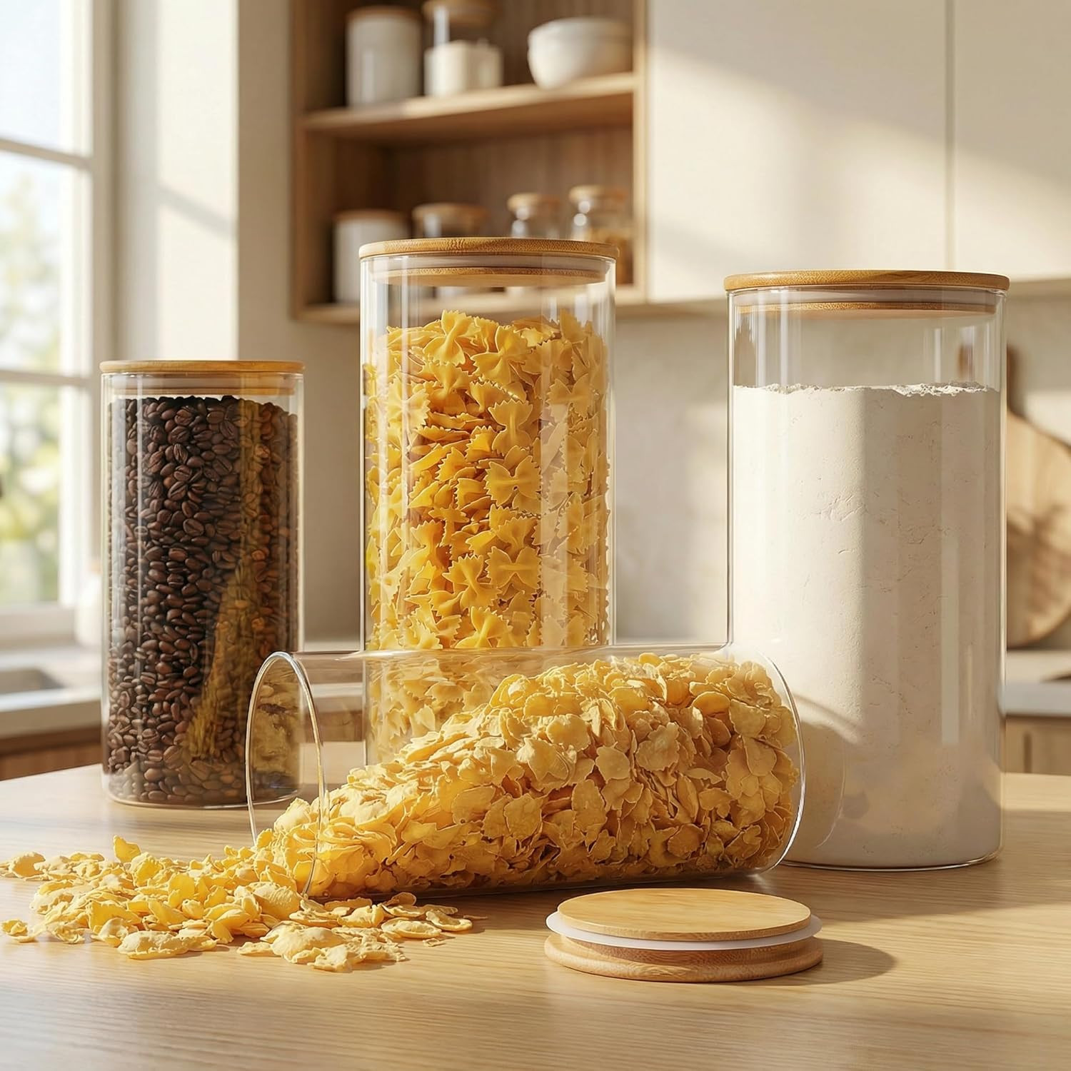 Extra Large Glass Flour and Sugar Storage Containers with Airtight Lids,132 F…