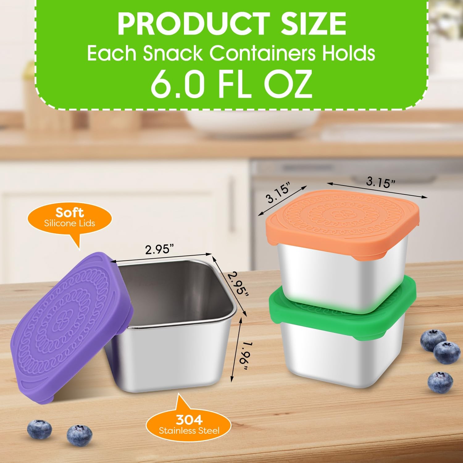 5Pack 6oz Stainless Steel Snack Containers, Small Metal Food Storage Containe…