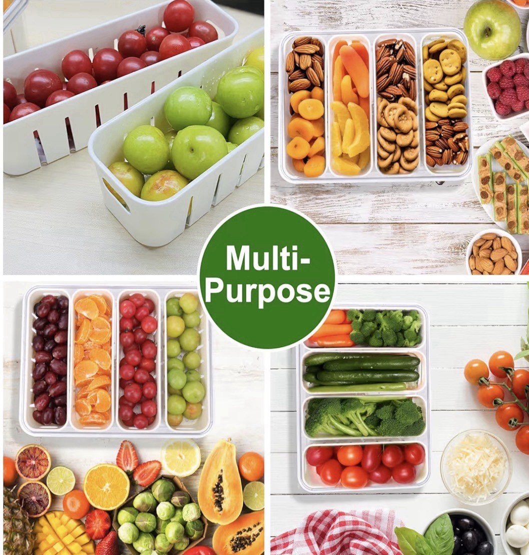 4 Compartment Snack Storage Container With Lid 1L BPA Free Plastic White New
