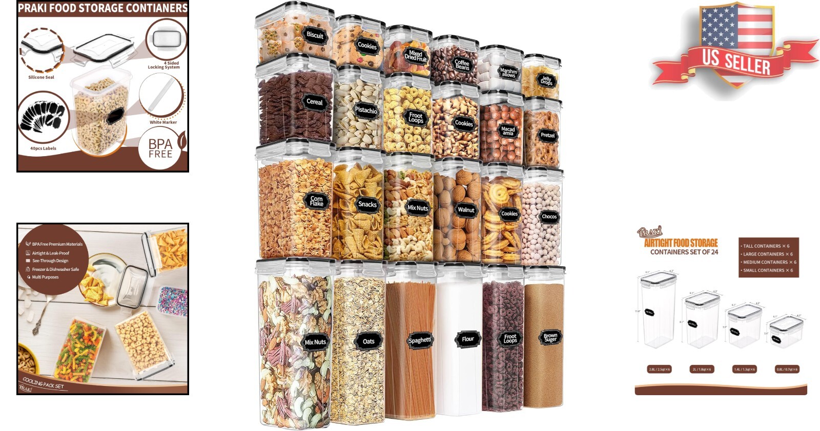 Efficient Kitchen Storage Solution: Airtight Canisters Set with Labels – 24 PCS