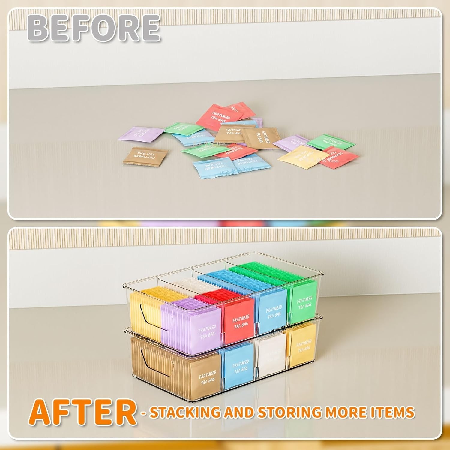 Stackable 6 Pack Snack Organizer Pantry Shelf,Clear Pantry Organizers & Storage