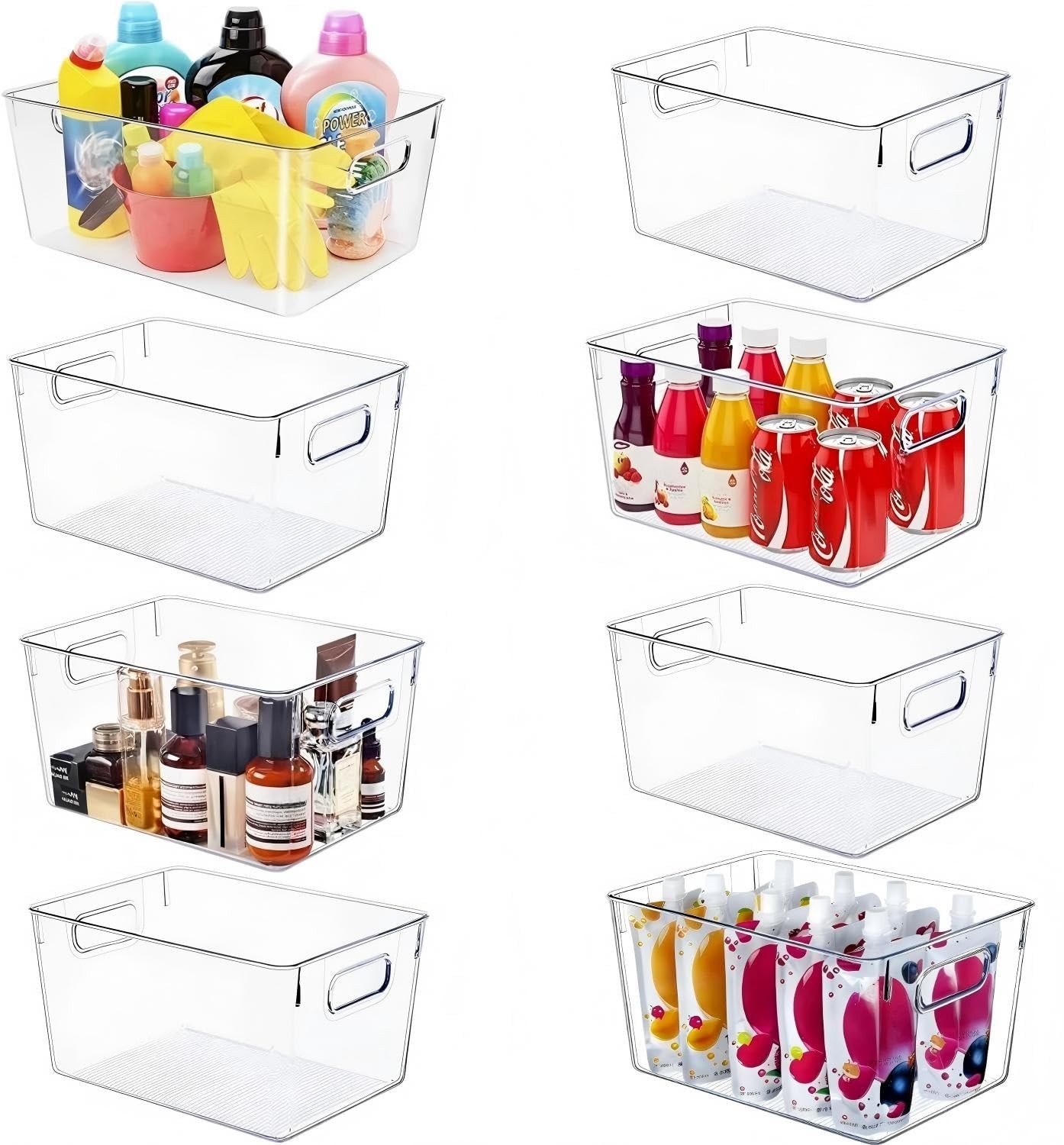 SKTEET Set of 8 Large Clear Plastic Storage Bins (8L),