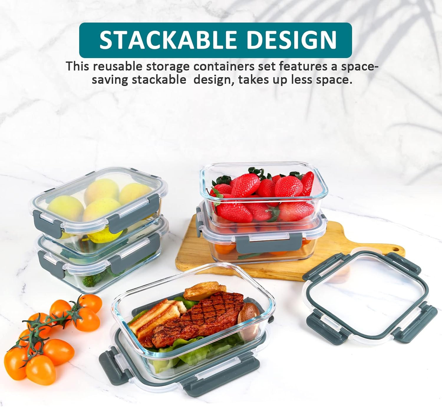 M MCIRCO [5-Packs, 30 Oz] Glass Meal Prep Containers with Snap Locking Lids Glas
