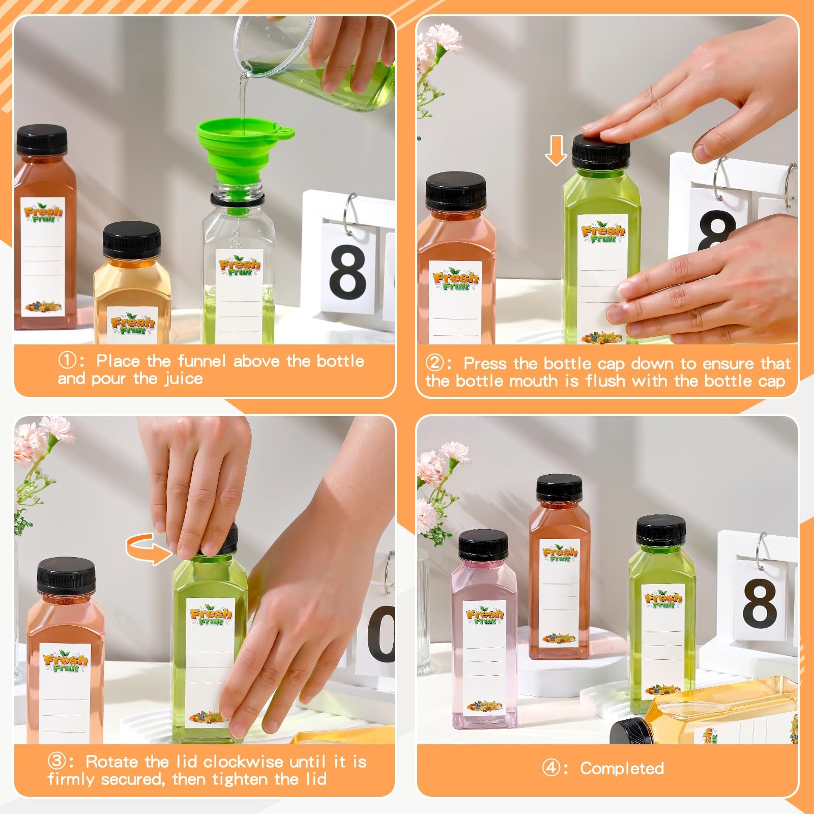 42Pcs 16oz Plastic Juice Bottles with Caps, Clear Empty Reusable Juice Contai…