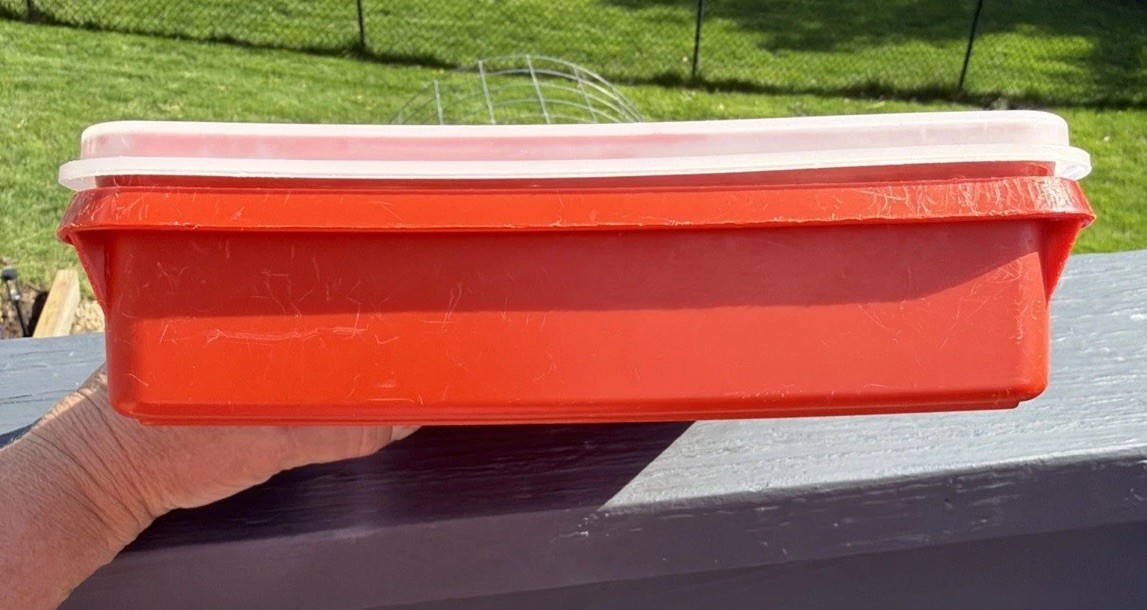 Vintage Tupperware Rectangle Container Paprika Sheer Lid 794-1 Cold Cut Meat 11”