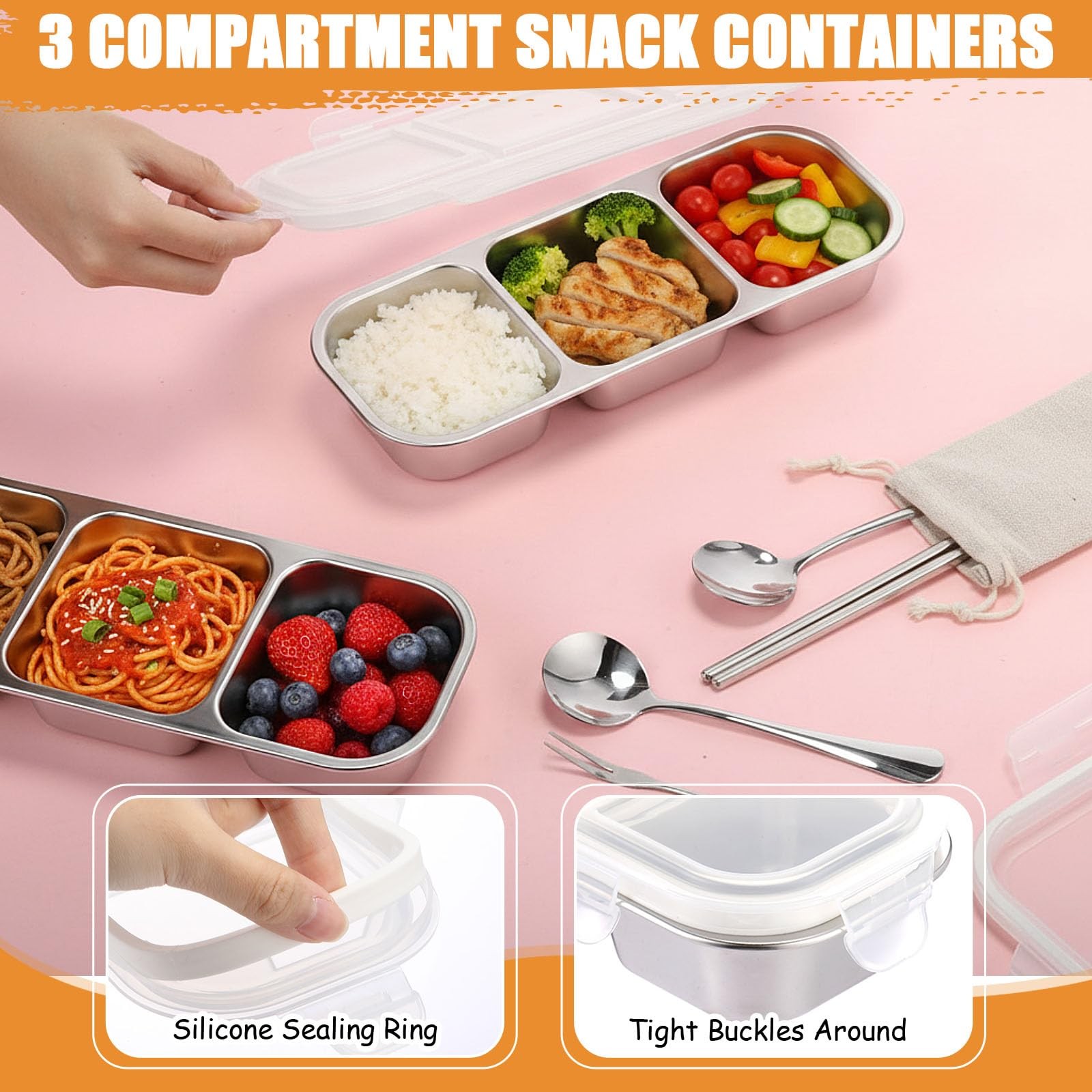 8 Sets Stainless Steel Snack Containers with Lids for Adults, 20 oz Reusable …