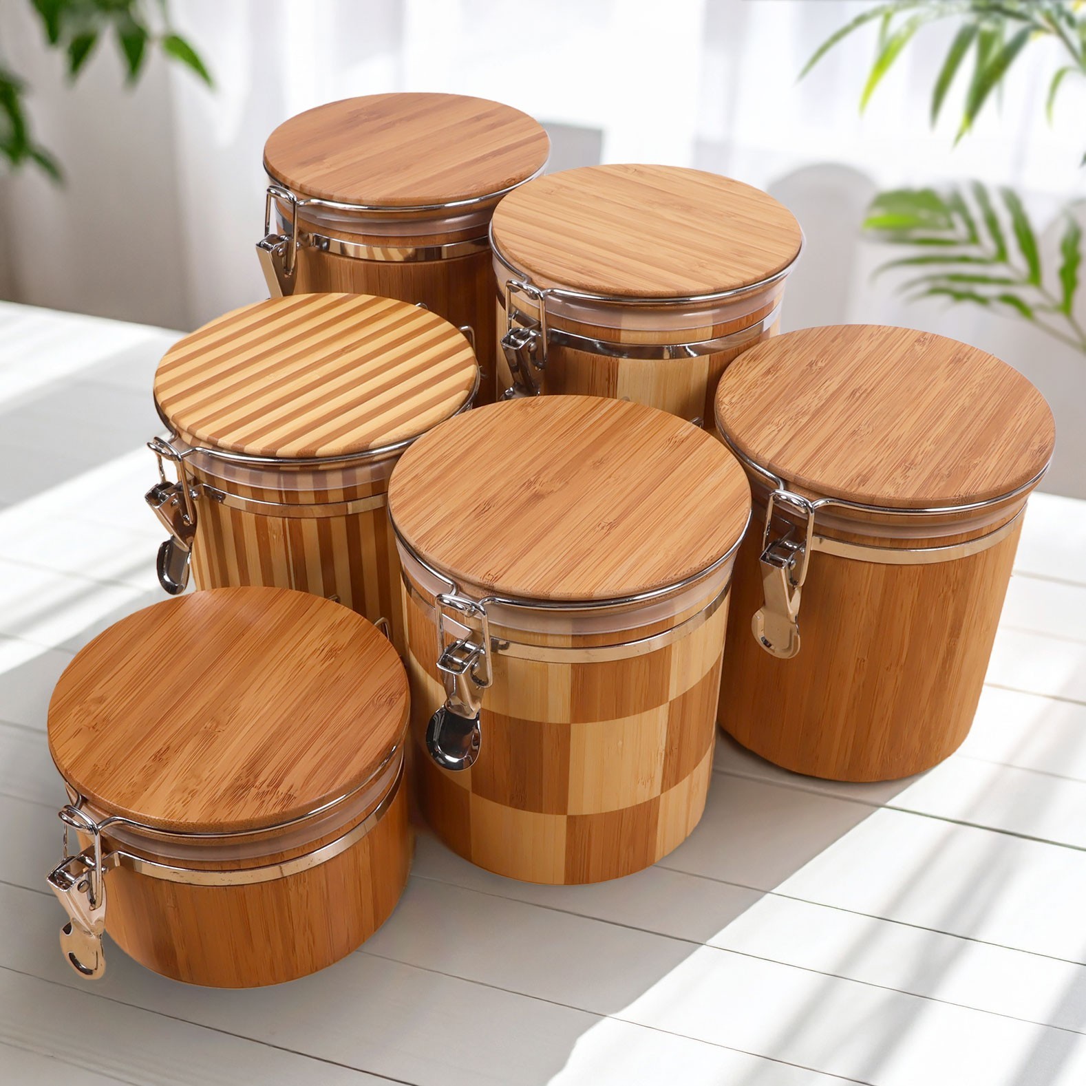Hinged Cylindrical Bamboo Container – 3.5″ x 5.25″ – Carbonized Brown