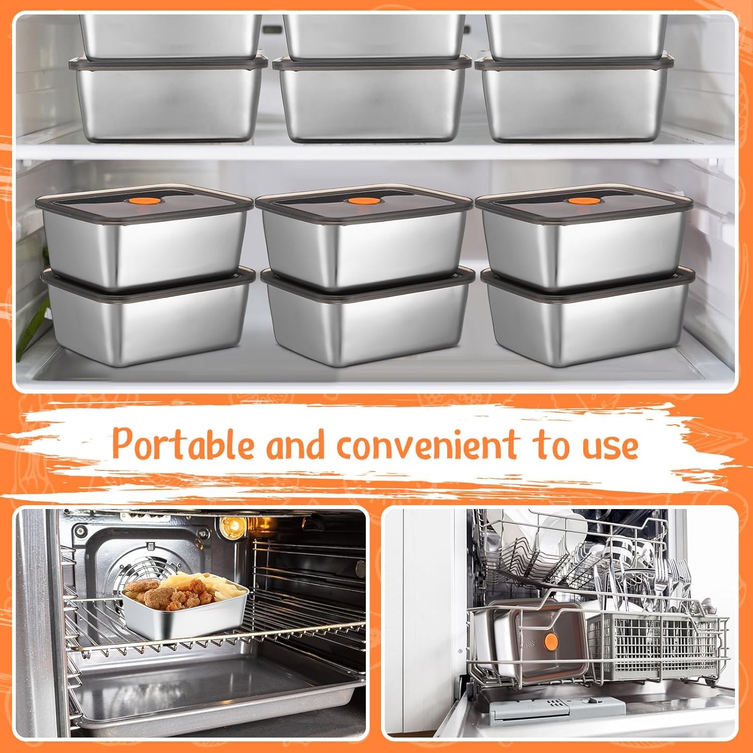 Layhit 10 Set Stainless Steel Food Containers with Lids 20 oz 20 oz, silver