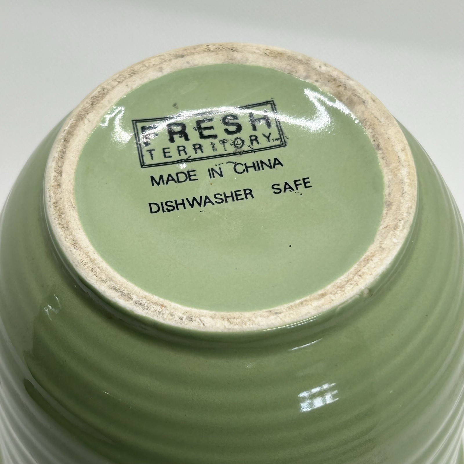 Fresh Territory Ceramic Food Bin Container Crock Sage Green 6.75” Tall Used