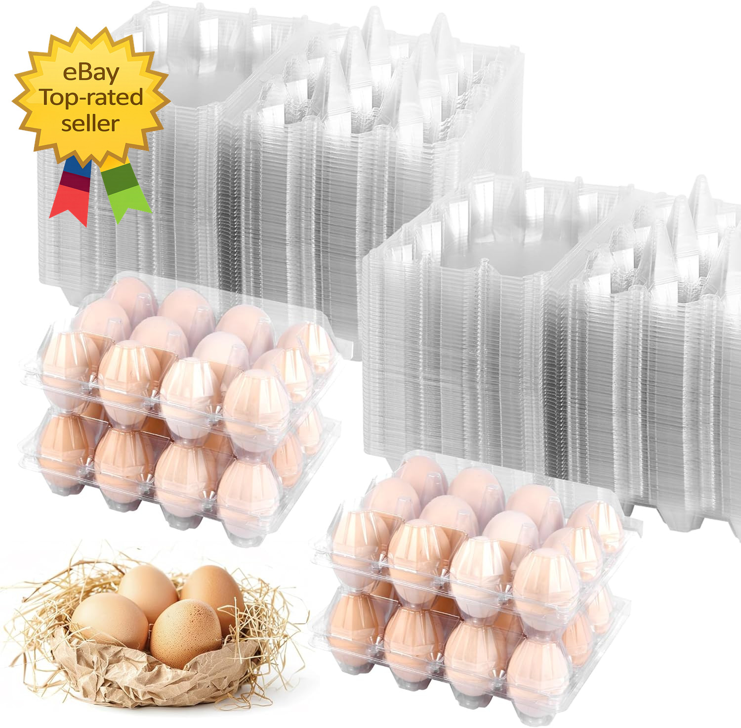 100 Pack 12 Count Plastic Egg Cartons Bulk Cheap Clear Reusable Egg Containers