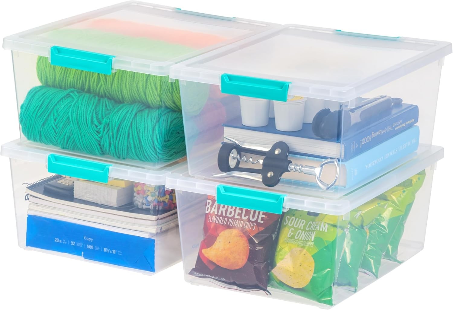 12 Qt. Plastic Storage Boxes with Lids,4-Piece Set,Craft Storage Boxes,Stackable