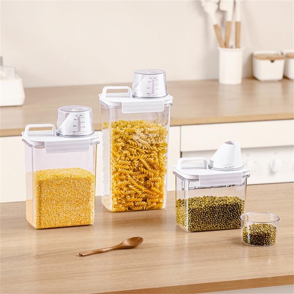 2Pcs Rice Dispenser Storage Containers, 1.1L Small Rice Bucket with Measuring