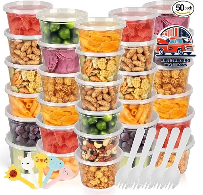 Contenedores De Almacenamiento De Comida De Plastico 16 OZ Juego De 50 Con Tapa