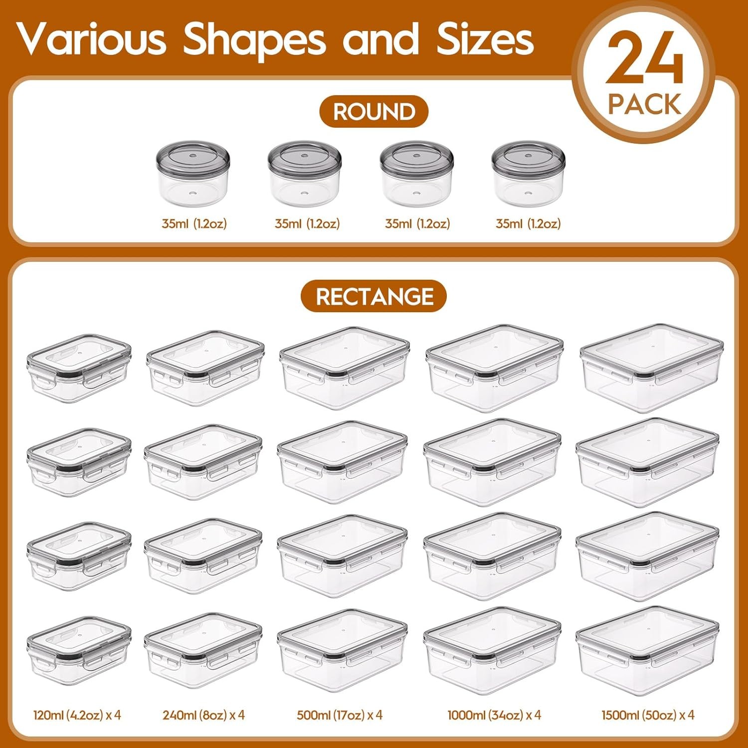 48 Pcs Larger Food Storage Containers with Lids Airtight (24 48 Piece