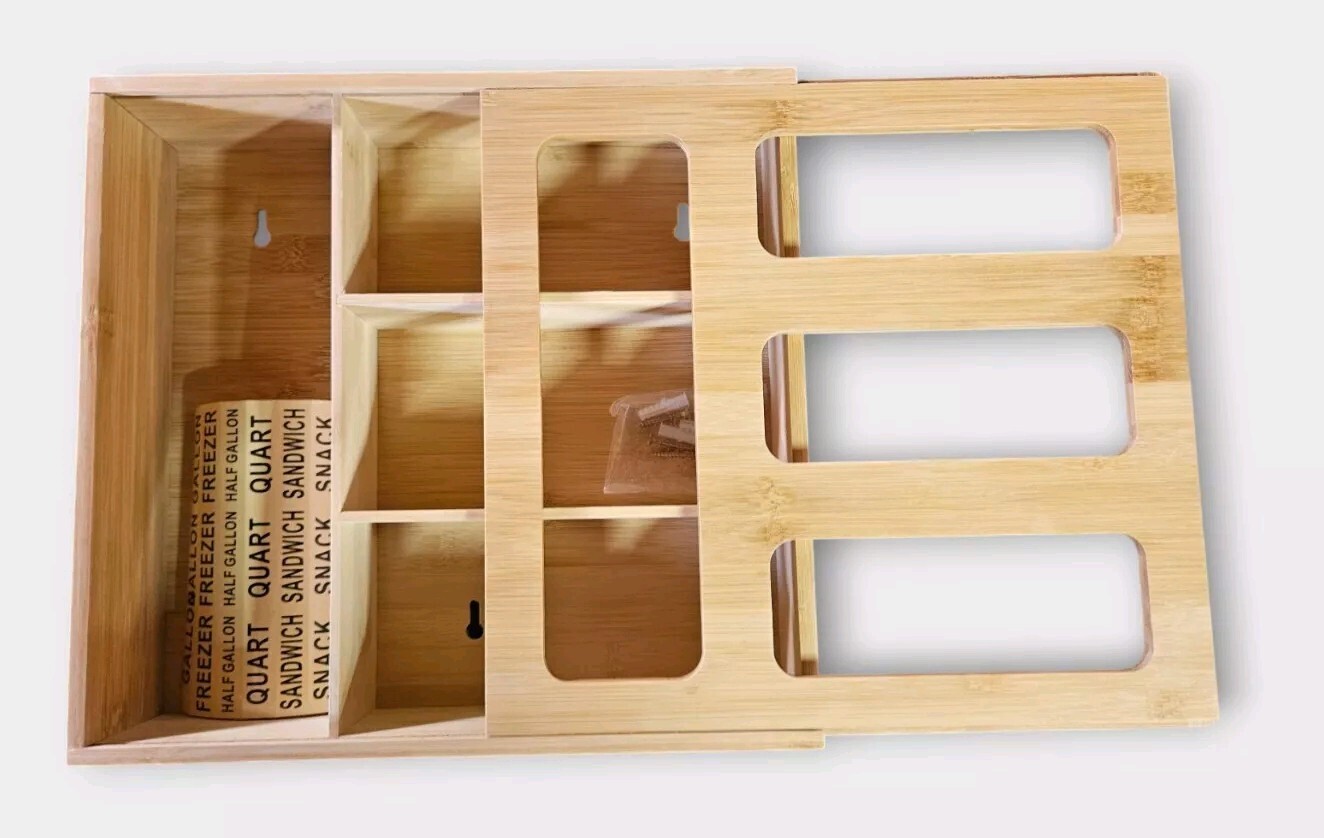 Umboo Bamboo resealable bag organizer for drawer, storage bag organizer.