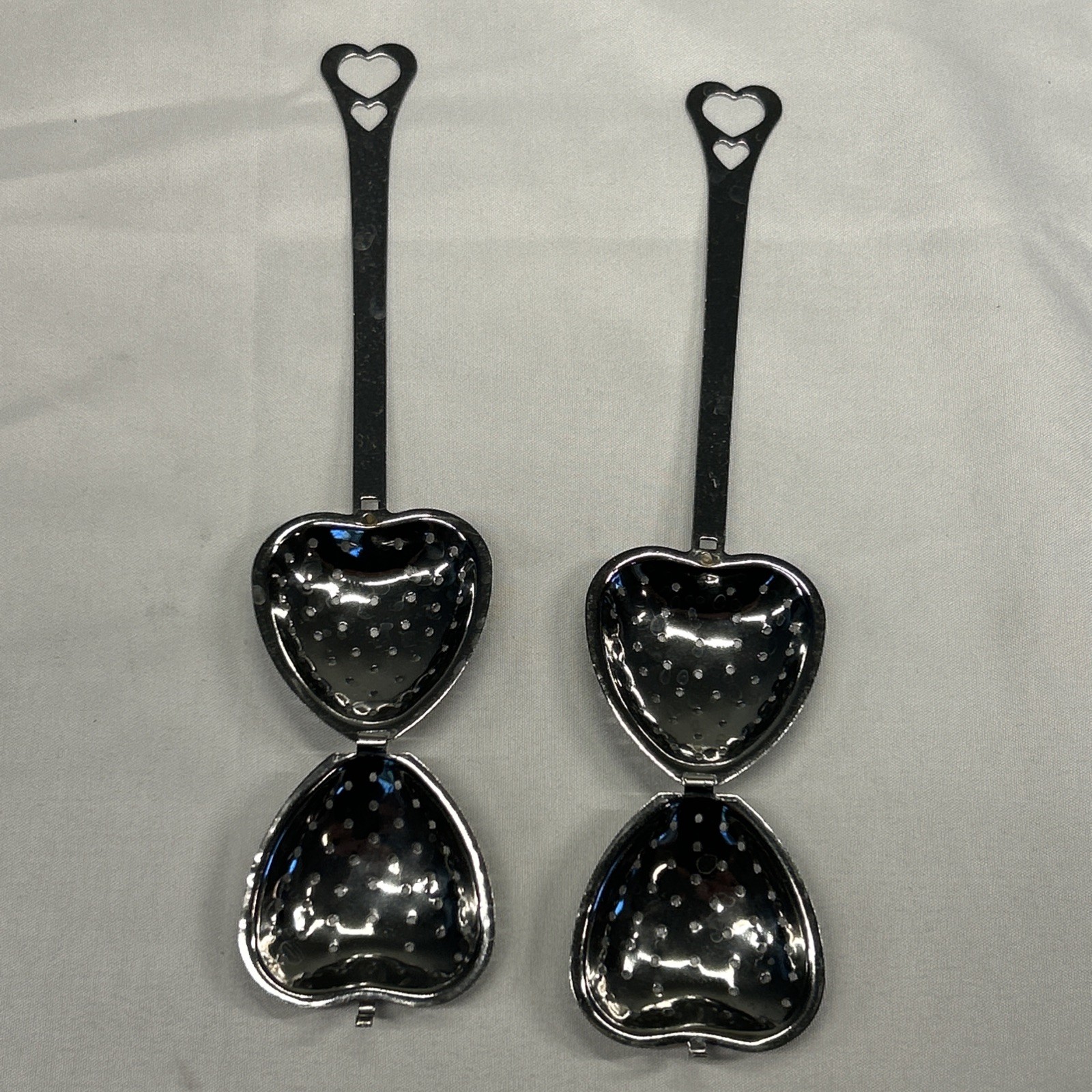 Long Grip Tea Filter, Stainless Steel Heart Shaped Set Of 2