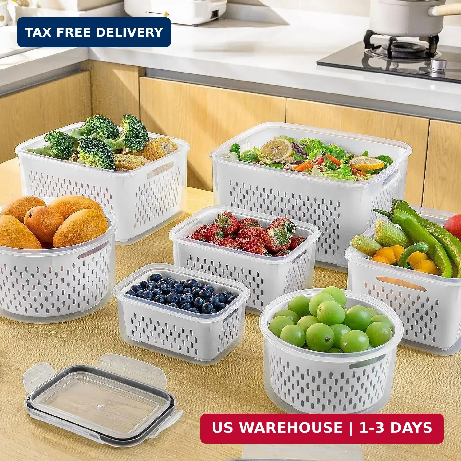 5 PCS Large Fruit Containers for Fridge – Leakproof Food Storage Containers with