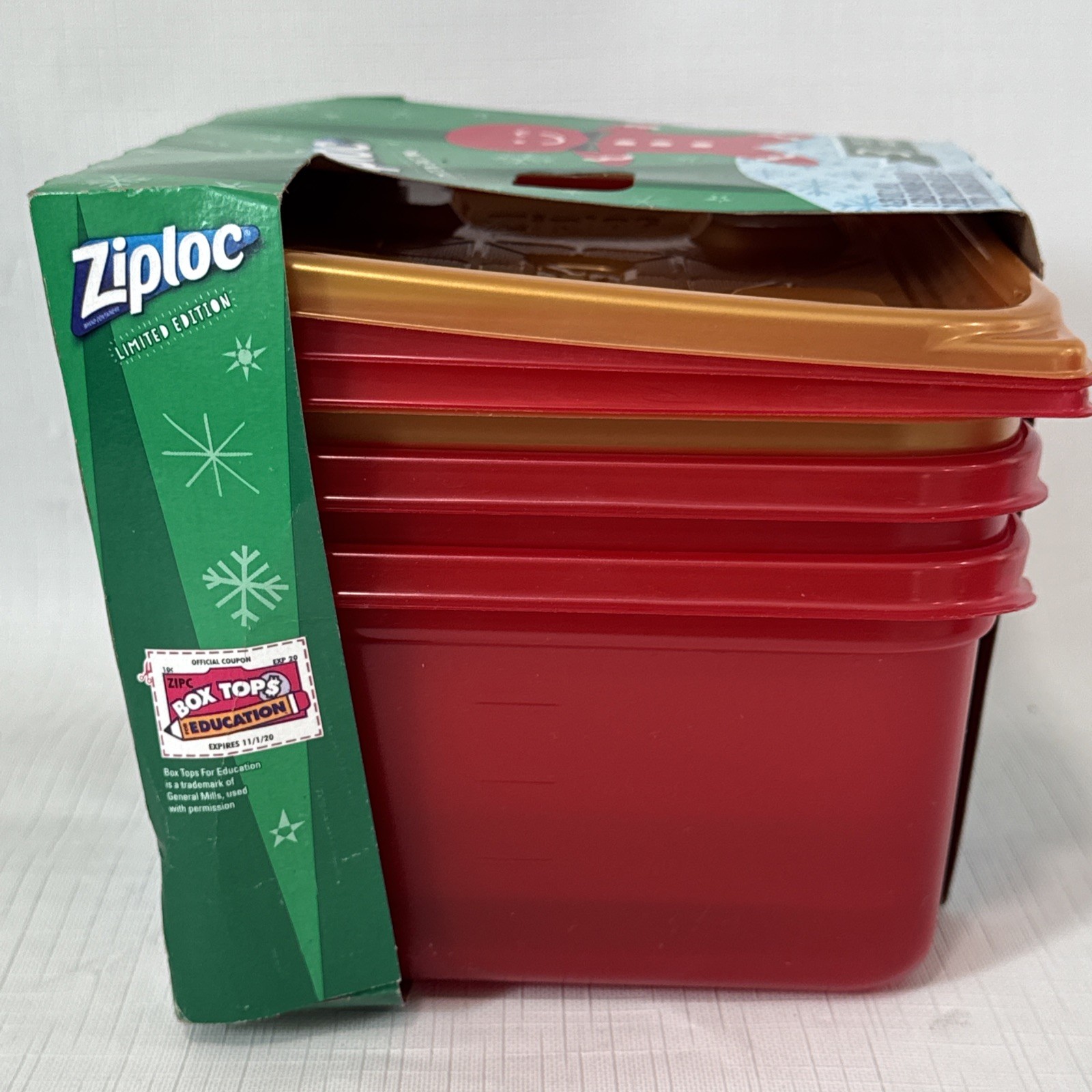 Ziploc Limited Edition Holiday Three Medium Square Container Containers Red Gold