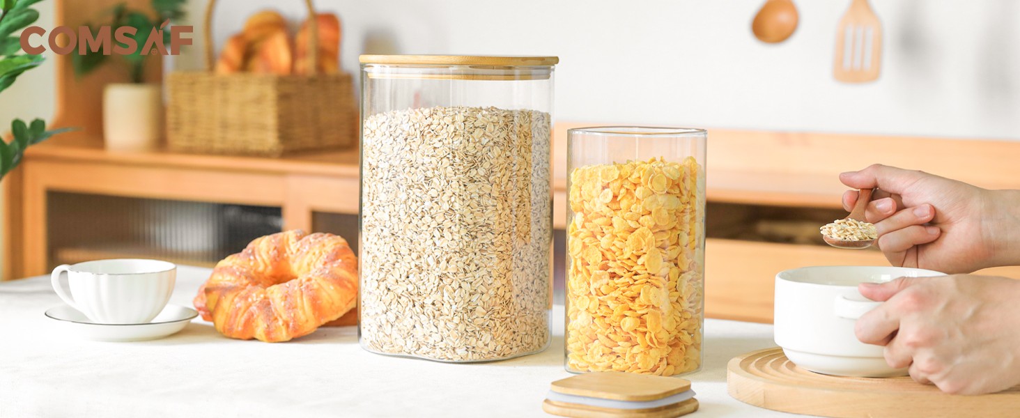 1.2 Gallon Wide Mouth Flour Sugar Storage Containers 2 Pcs, 4.6 Qt Glass Storage