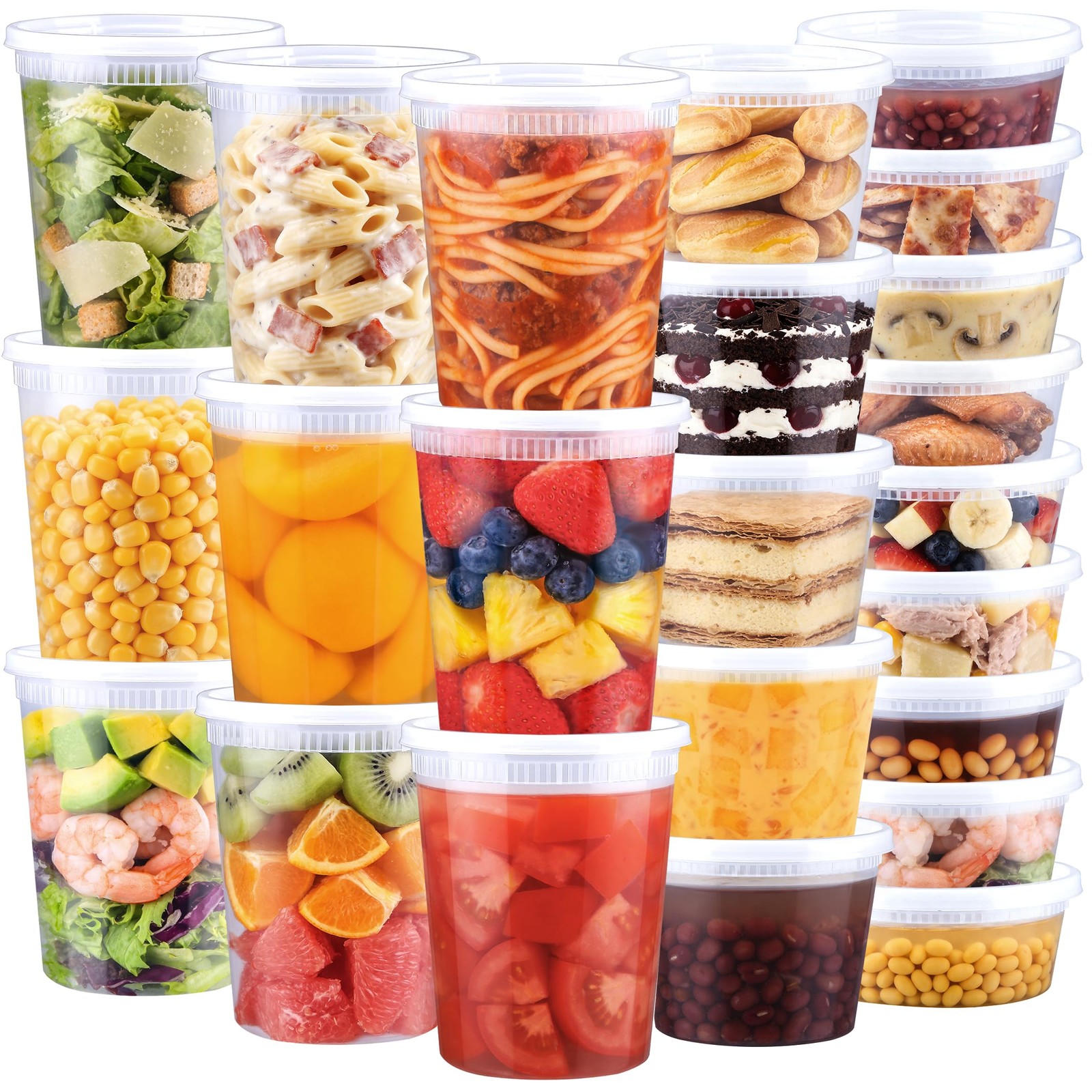 60 Sets Deli Containers w/ Lids 32/16/8 oz, BPA-Free Leakproof Storage