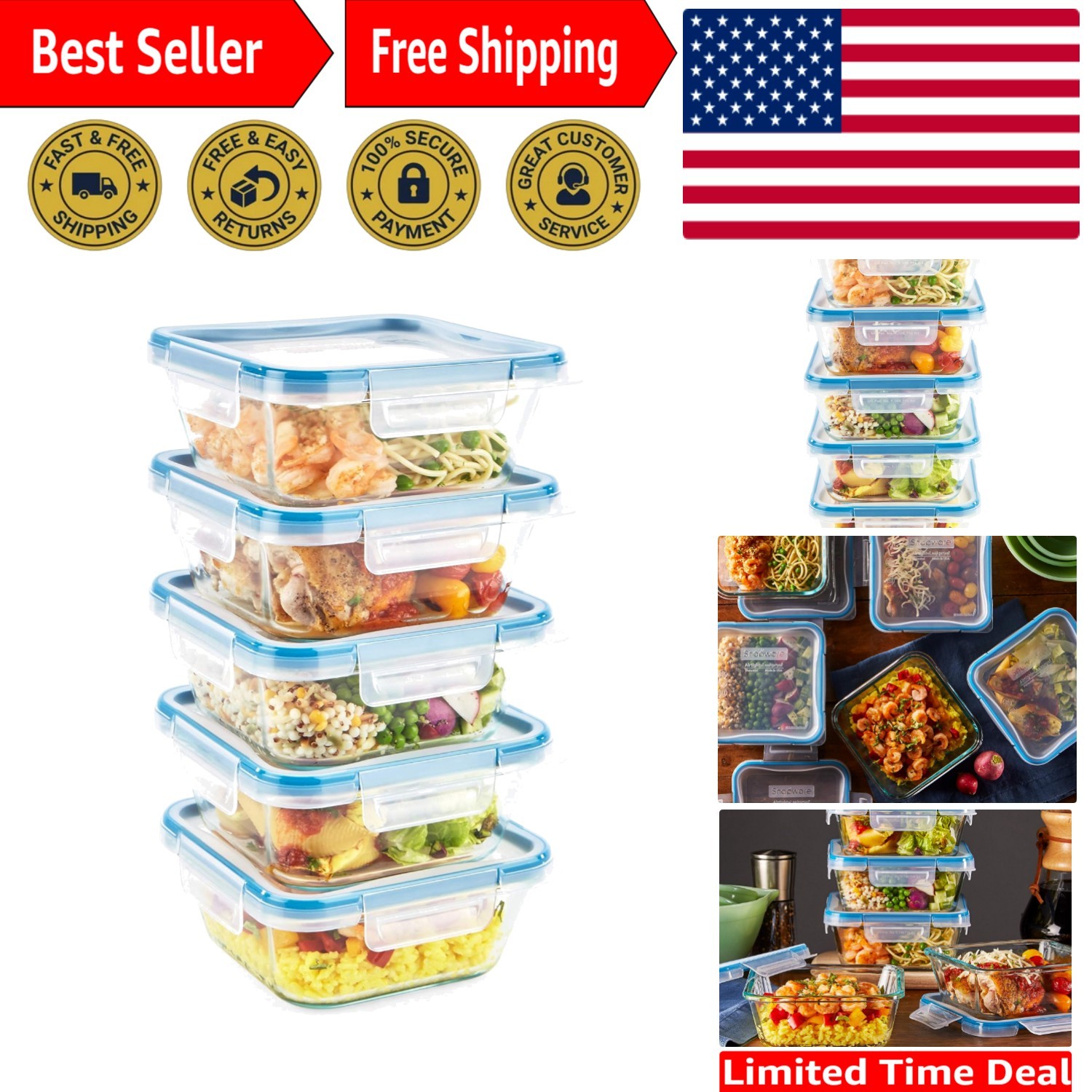 Total Solutions 10-Piece 4-Cup Glass Storage Containers with Leakproof Lids