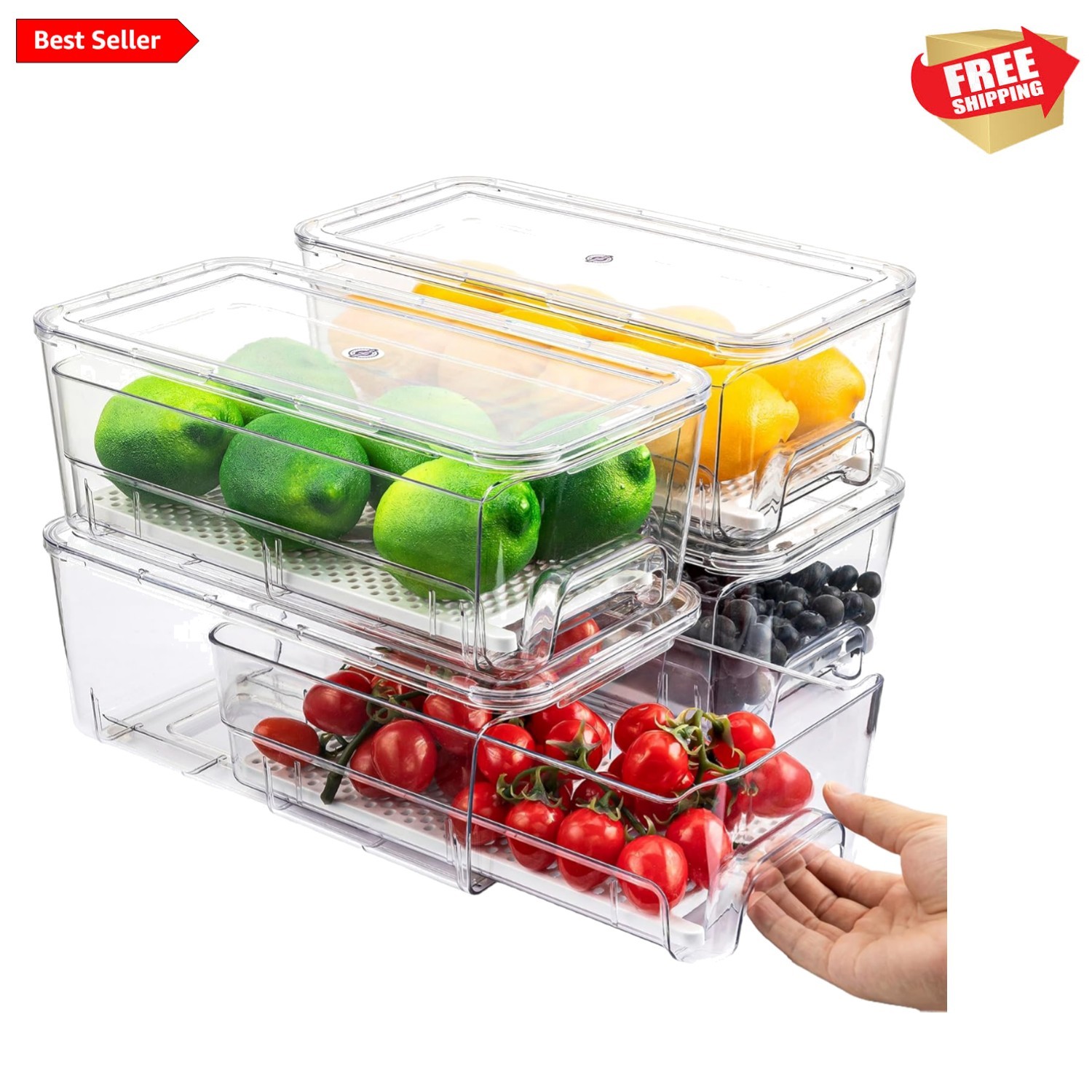 4 Pack Fridge Organizer Drawers Bins, Clear Stackable Pull Out Refrigerator D…