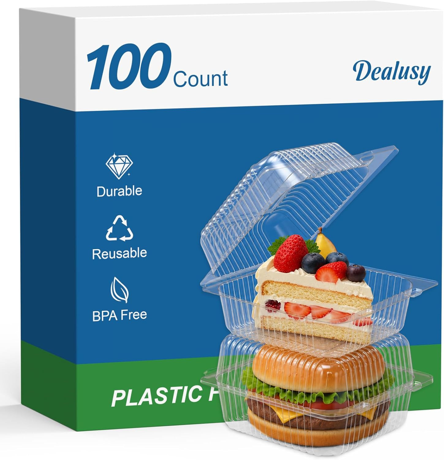 100 Pack Extra Heavy Duty Clear Plastic Clamshell Takeout Containers, Premium Di