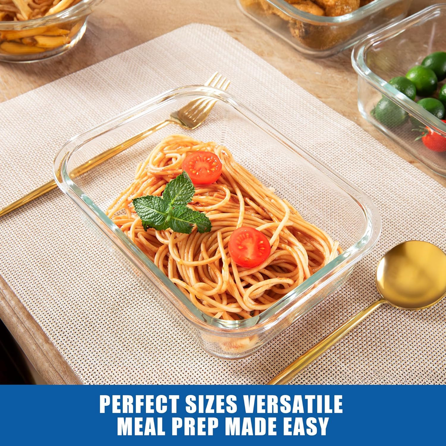 5-Pack Borosilicate Glass Containers with Tempered Glass Lids, 35.2Oz/4.4 Cup Ai
