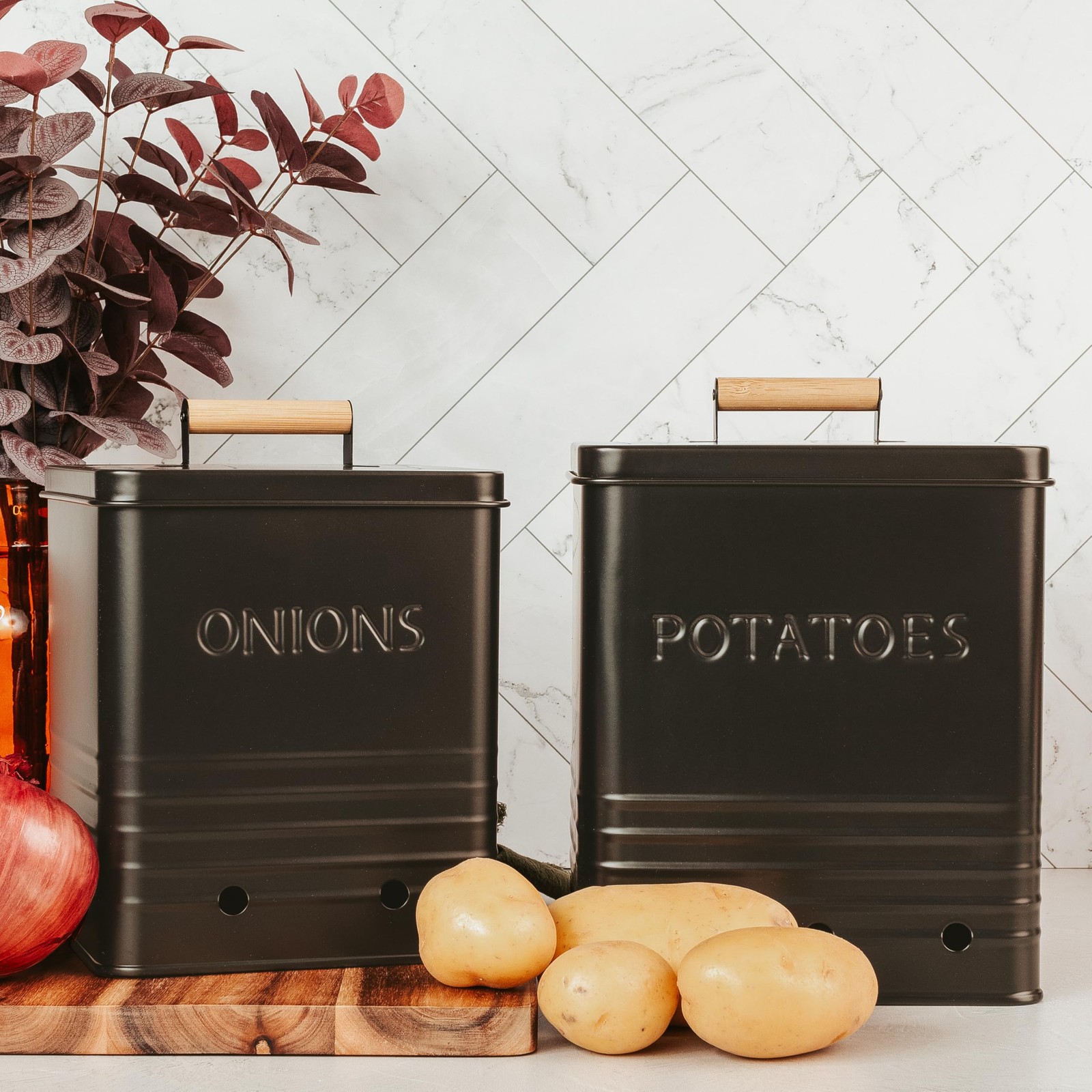 Beautiful Potato and Onion Storage Container Set, 10.1″ & 8.9″ – Perfectly Si…