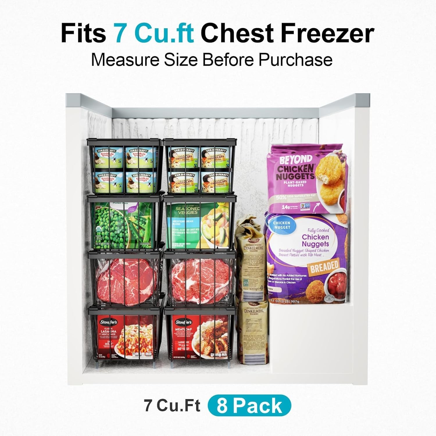 Stackable Wire Basket Set for Freezers – Heavy-Duty, Easy Access Design (4 Pack)