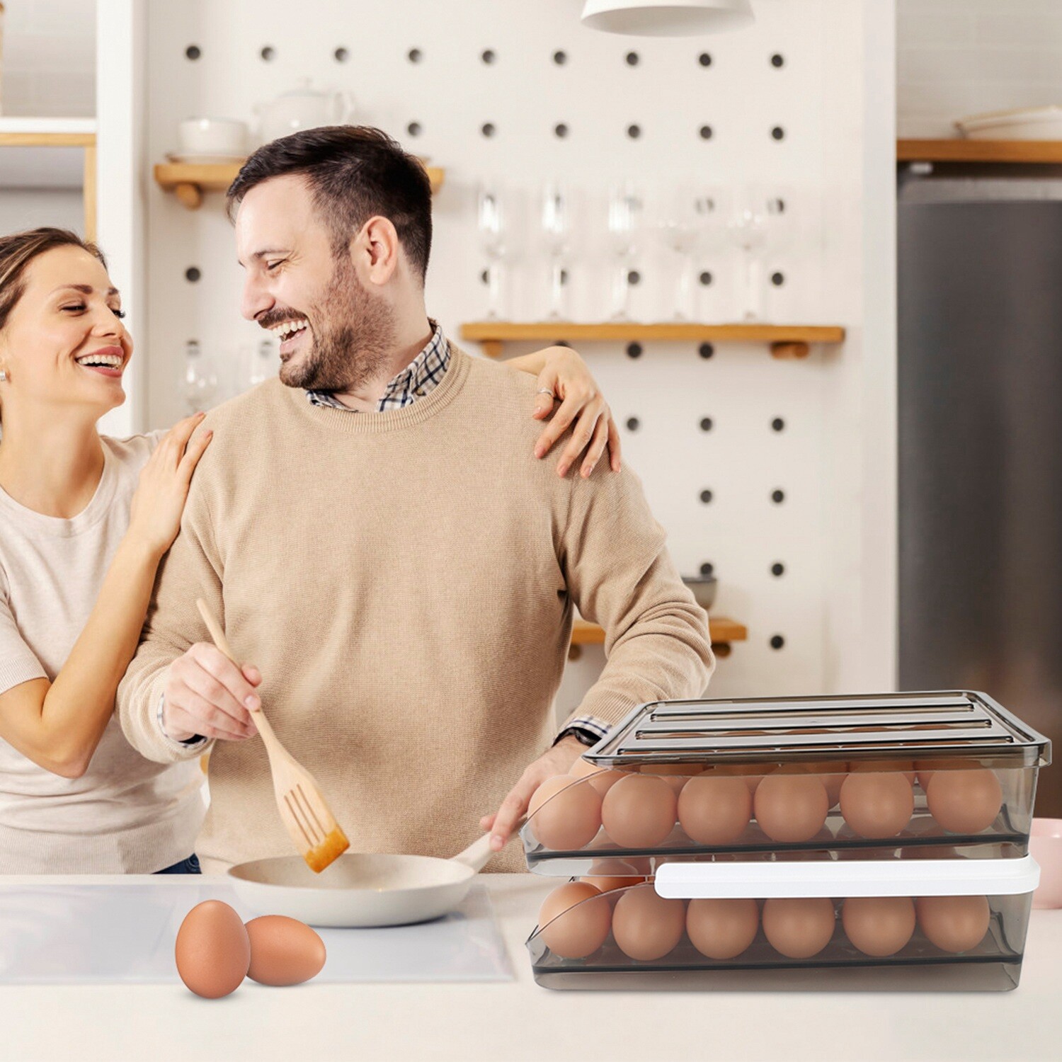 36 Eggs Double Layer Storage Auto Rolling Egg Holder Organizer for Refrigerator