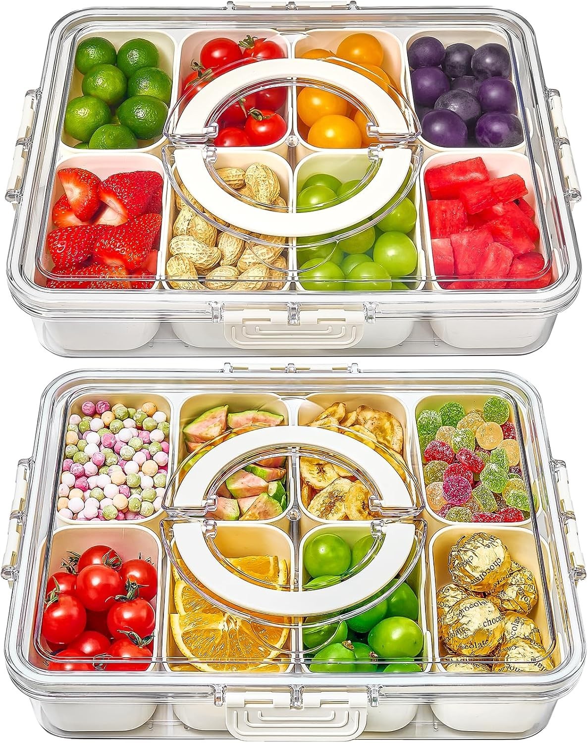 Snackle Box Container, 2 Pack Divided Serving Tray with Lid and Handle, Snack…