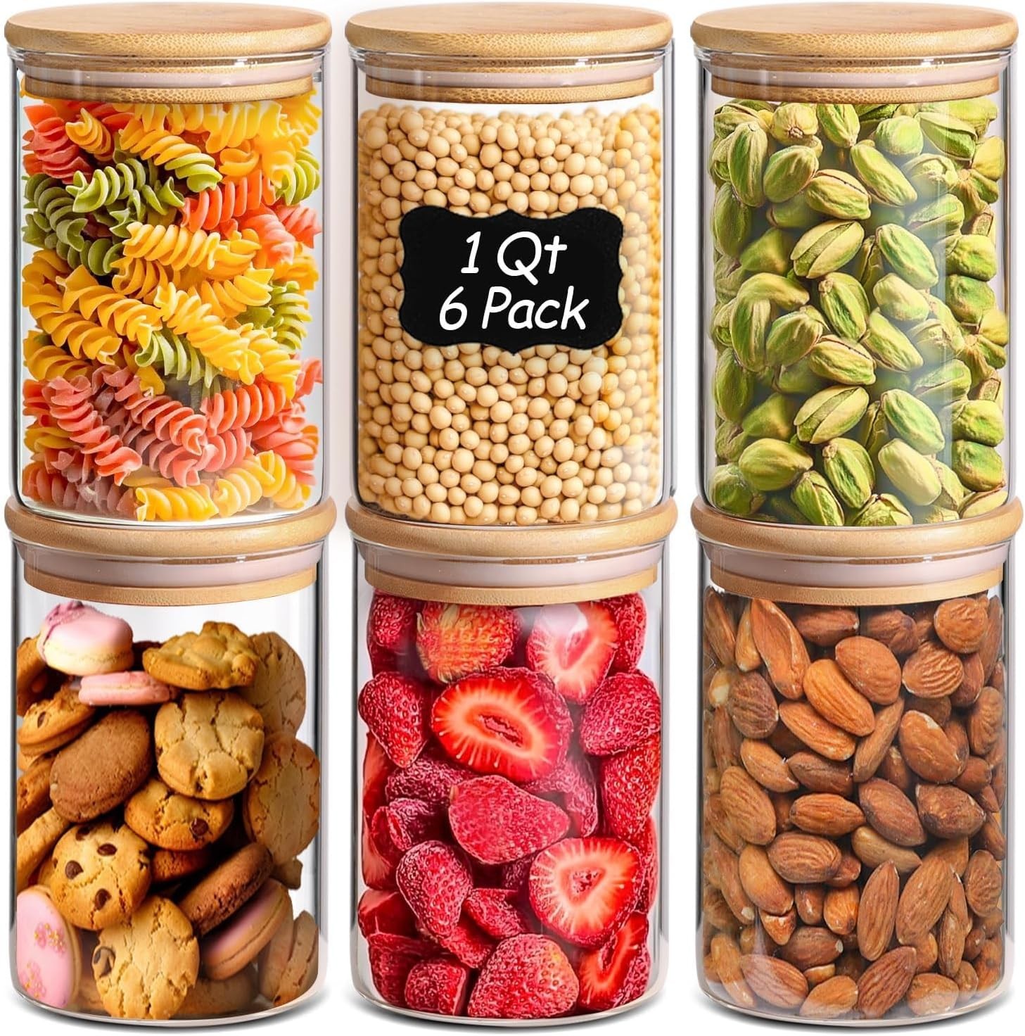 Clear Kitchen Storage Jars – 6-Piece Set of Airtight Glass Canisters with Lids