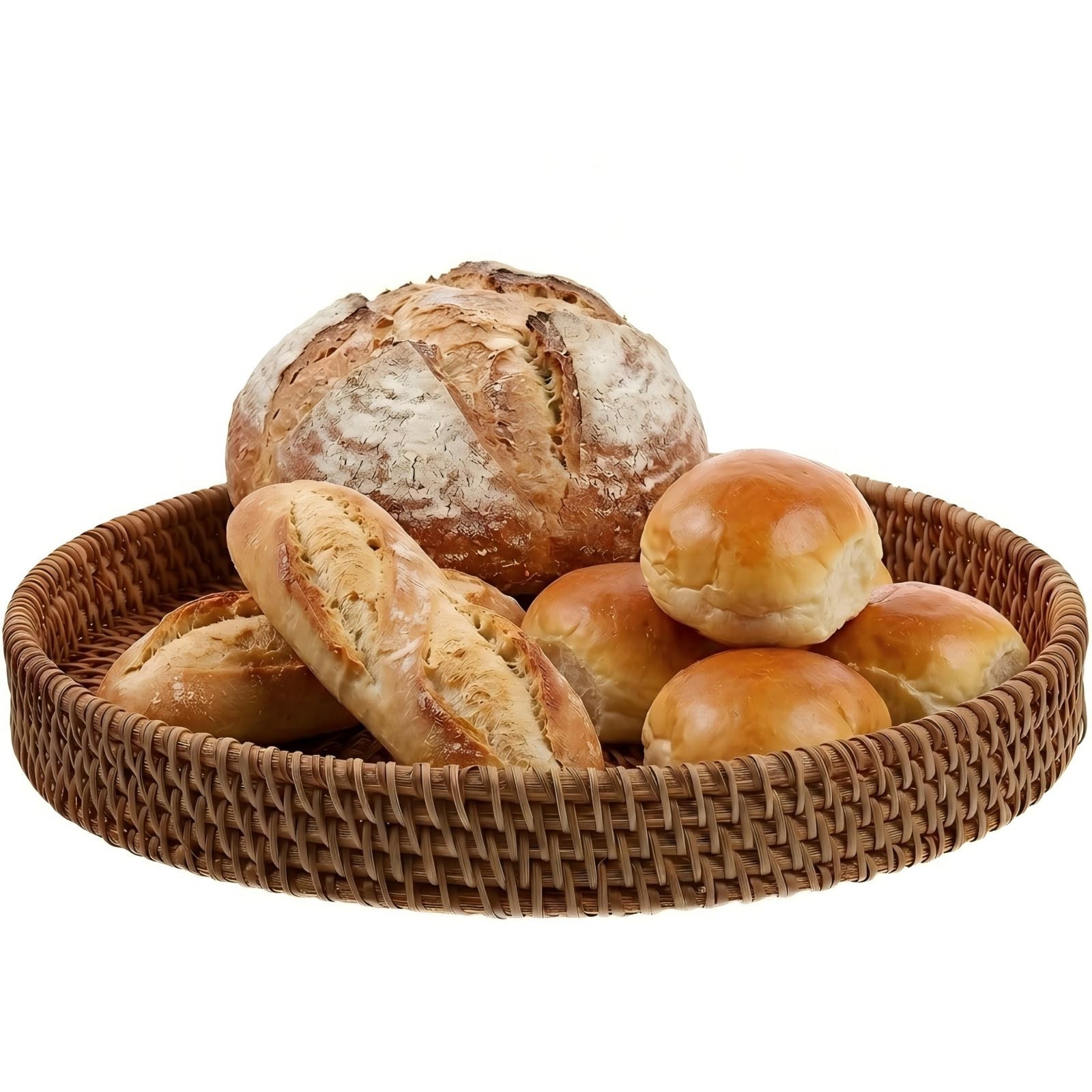 Round Rattan Tray | 8.7″ Woven Wicker Serving Basket for Bread Fruit & Snacks…