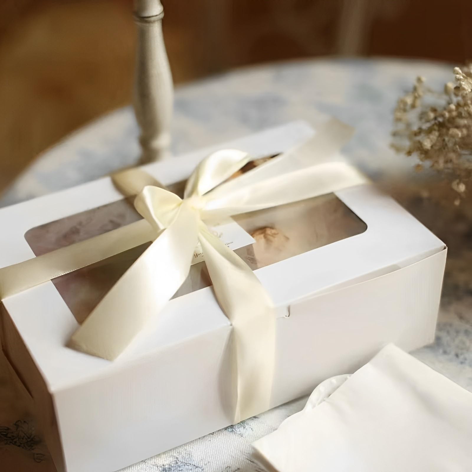 20 PCS 8x6x2.5 Inch White Cookie Pastry Treat Boxes Window Gift Bread Donut