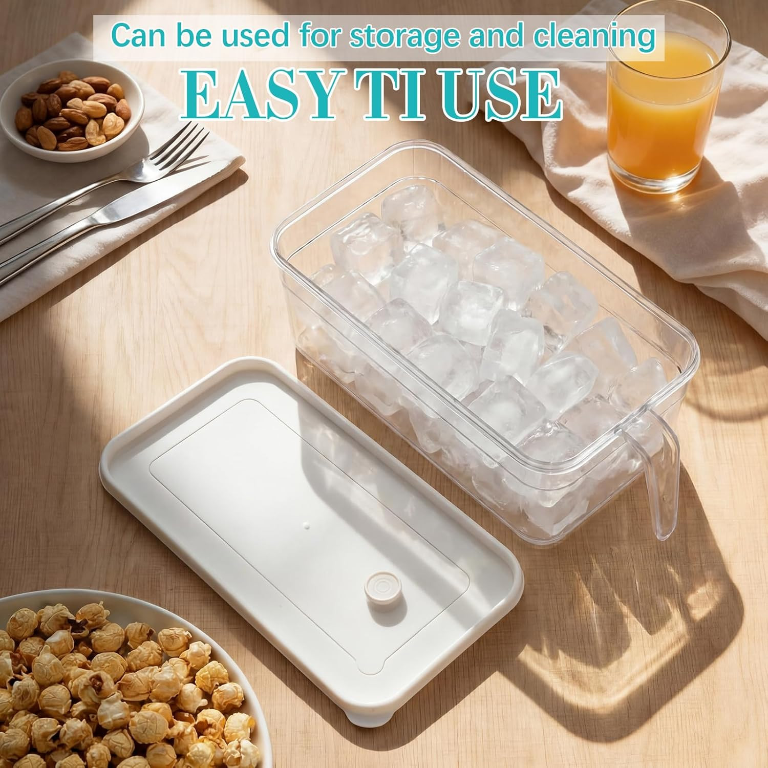 Havawish Ice Storage Bin for Freezer with Lid and Flexible Scoop Set Plastic Ice