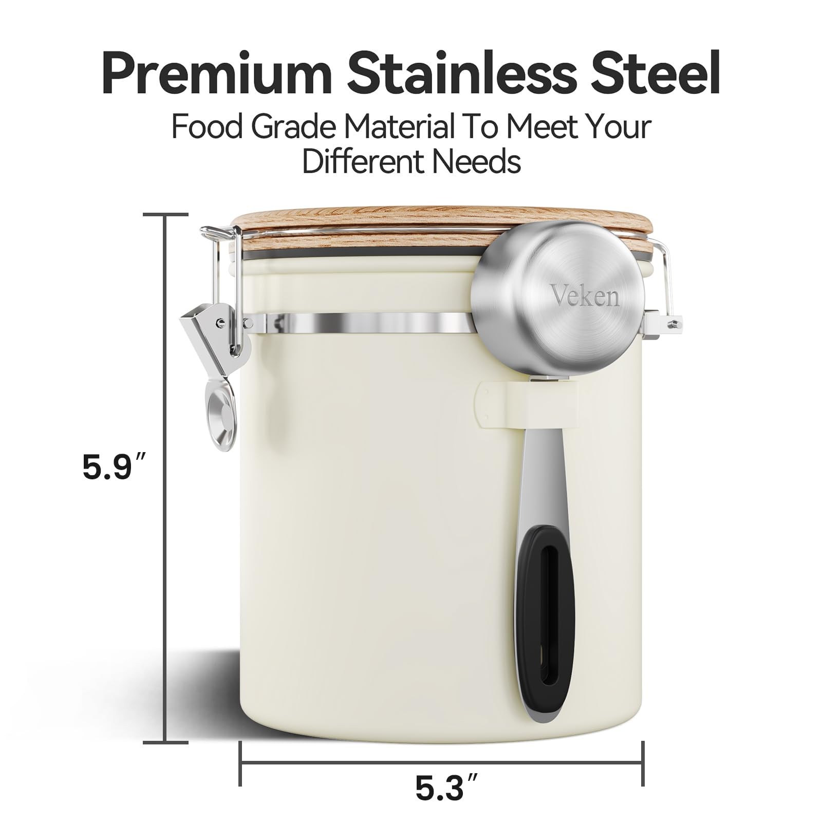 Veken Coffee Sugar Canister with Window, Airtight Stainless 16 oz, Cream