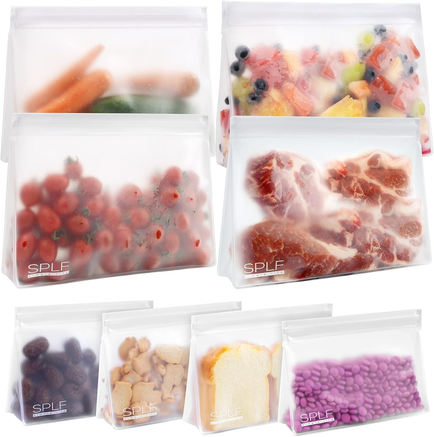 8 Pack Dishwasher Safe Reusable Storage Bags (4 Half Gallon Freezer Bags, 4 Q…