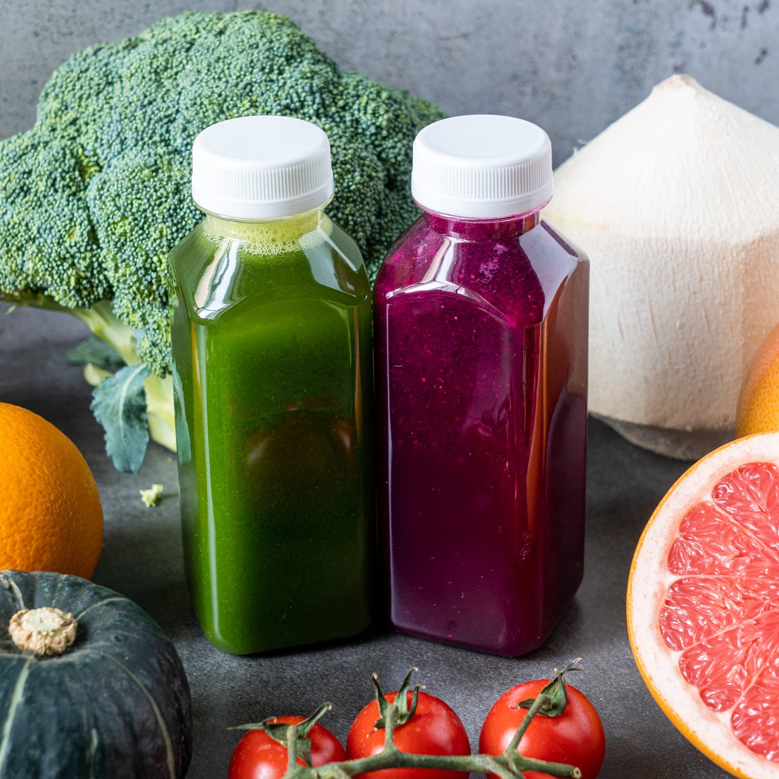 Plastic Juice Bottles with Caps, Reusable Juicing Bottles, Clear Drink Contai…
