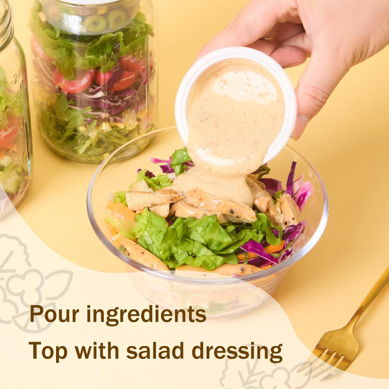 4 Pack Glass Salad Jars Lids Meal Prep- 32Oz Leakproof Container Lunch Comes 2