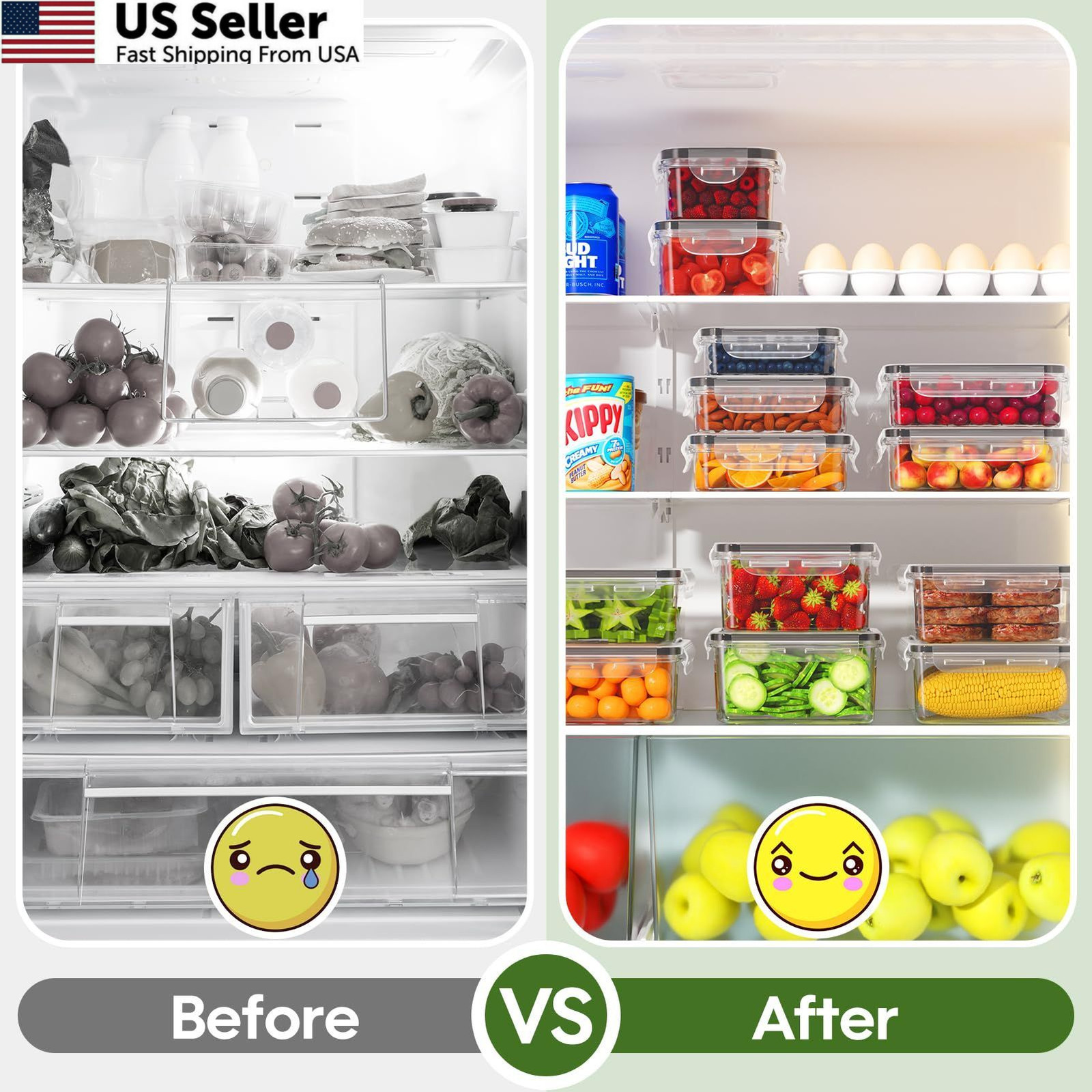 KEMETHY 36-Piece Food Storage Containers Varies (1.2oz to 50.7oz), 36 Piece