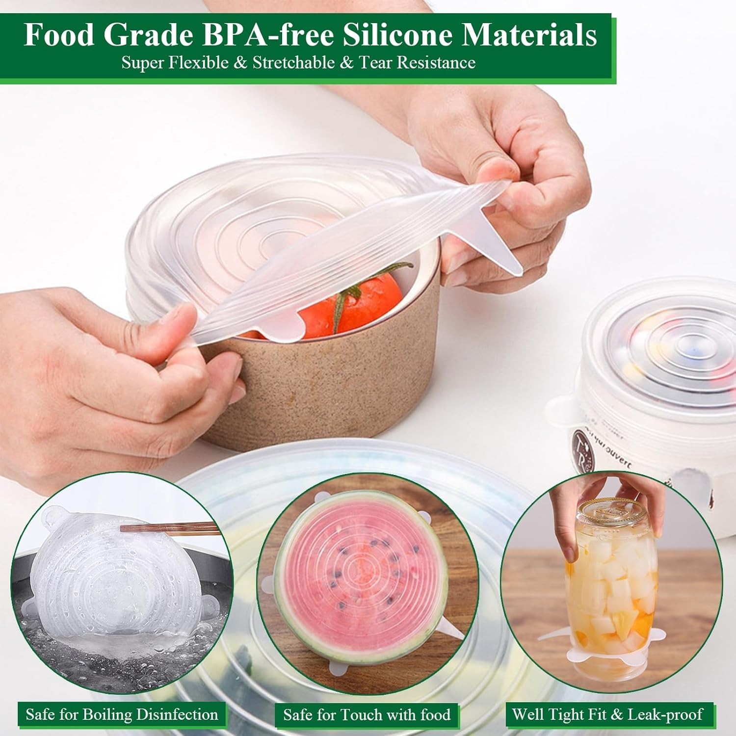 Eco-Friendly 12-Pack Silicone Food Covers | Safe, Flexible Lids for Containers