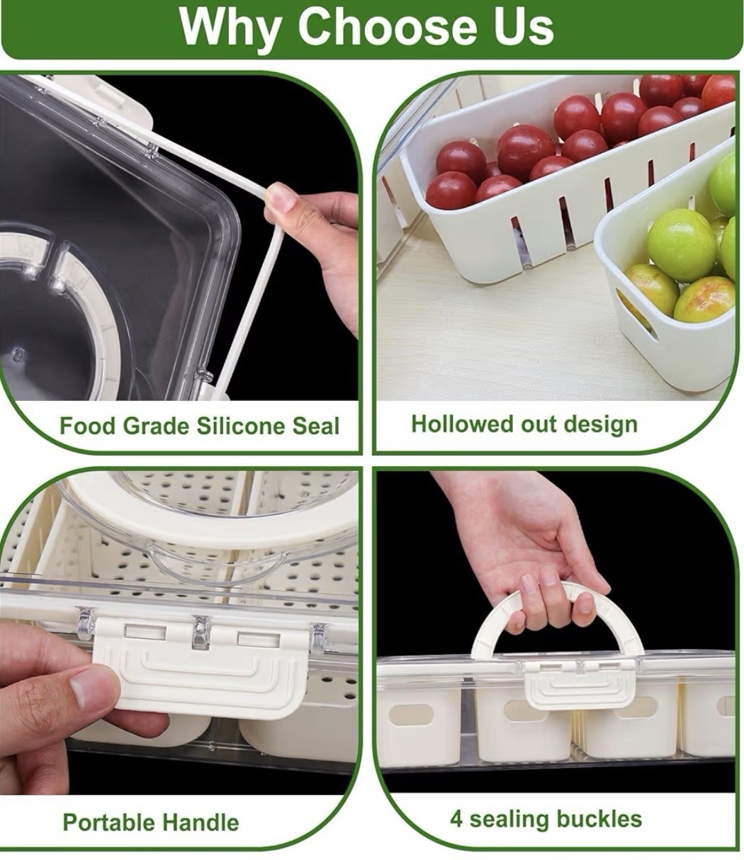 4 Compartment Snack Storage Container With Lid 1L BPA Free Plastic White New