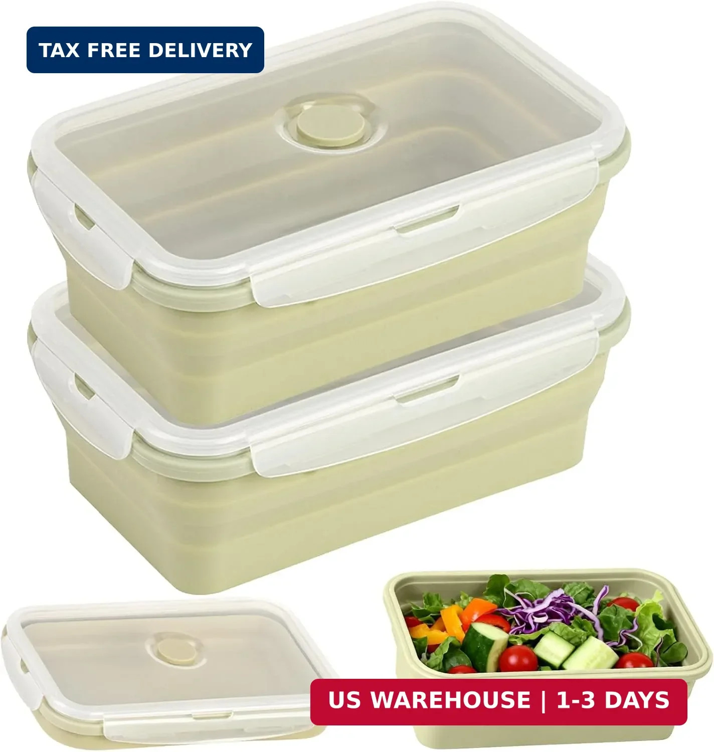 Collapsible Silicone Food Containers Set of 2 1200ml Leakproof Airtight Lid Bowl