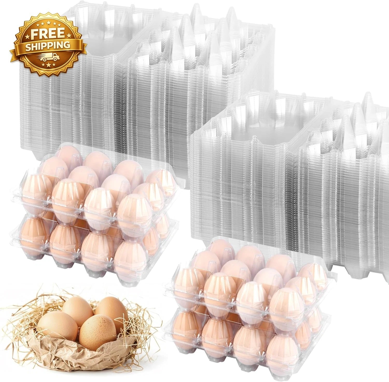 100 Pack 12 Count Plastic Egg Cartons – Bulk Cheap Clear Reusable Egg Containers