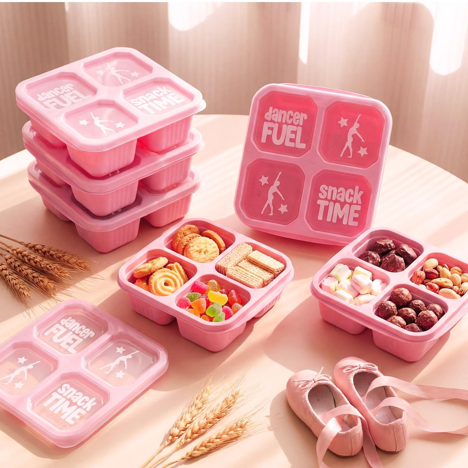 Ferrochef 8 Pcs Dance Team Gifts Snack Box, 4 Compartment pink, white
